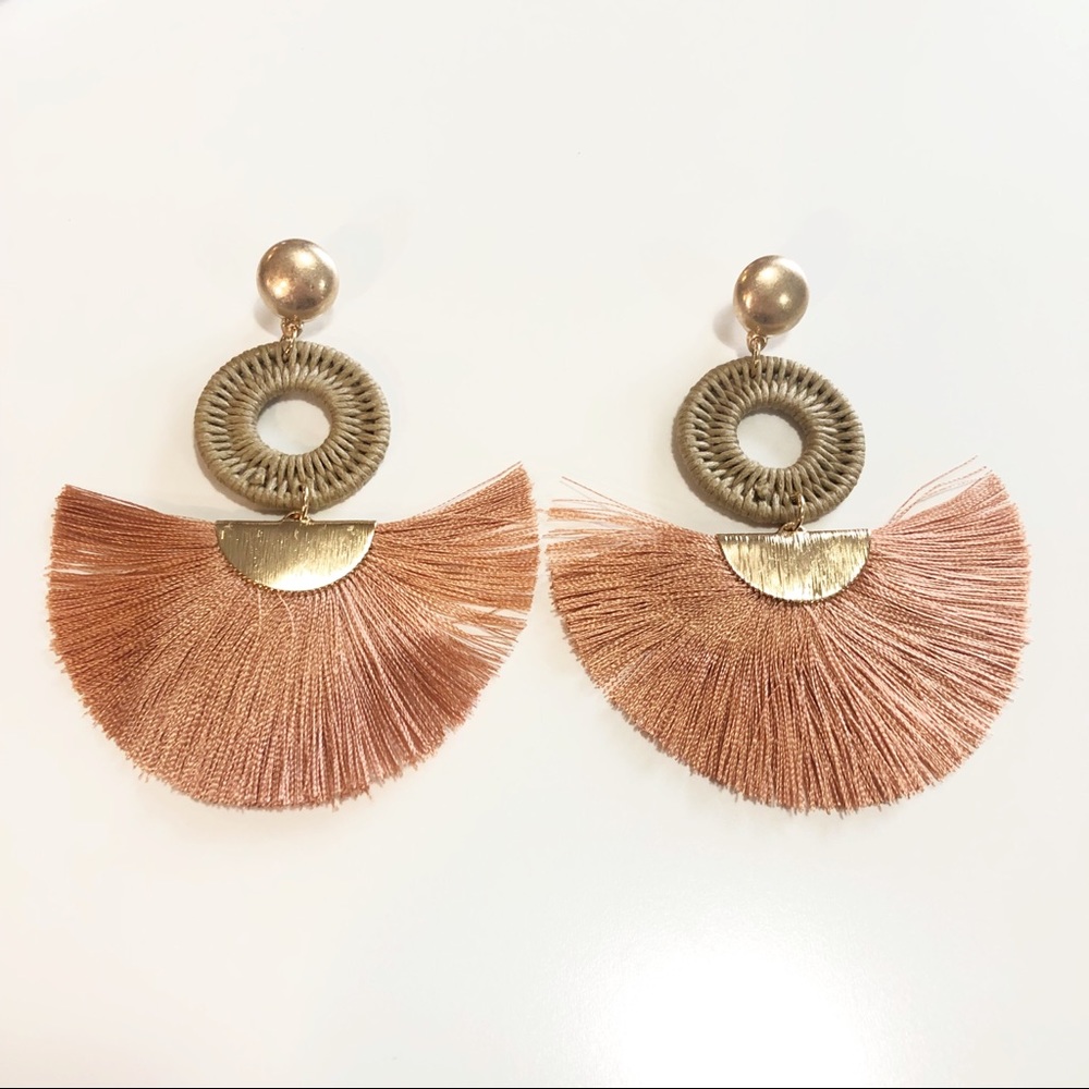 Boho Gold and Blush Tassel Earrings